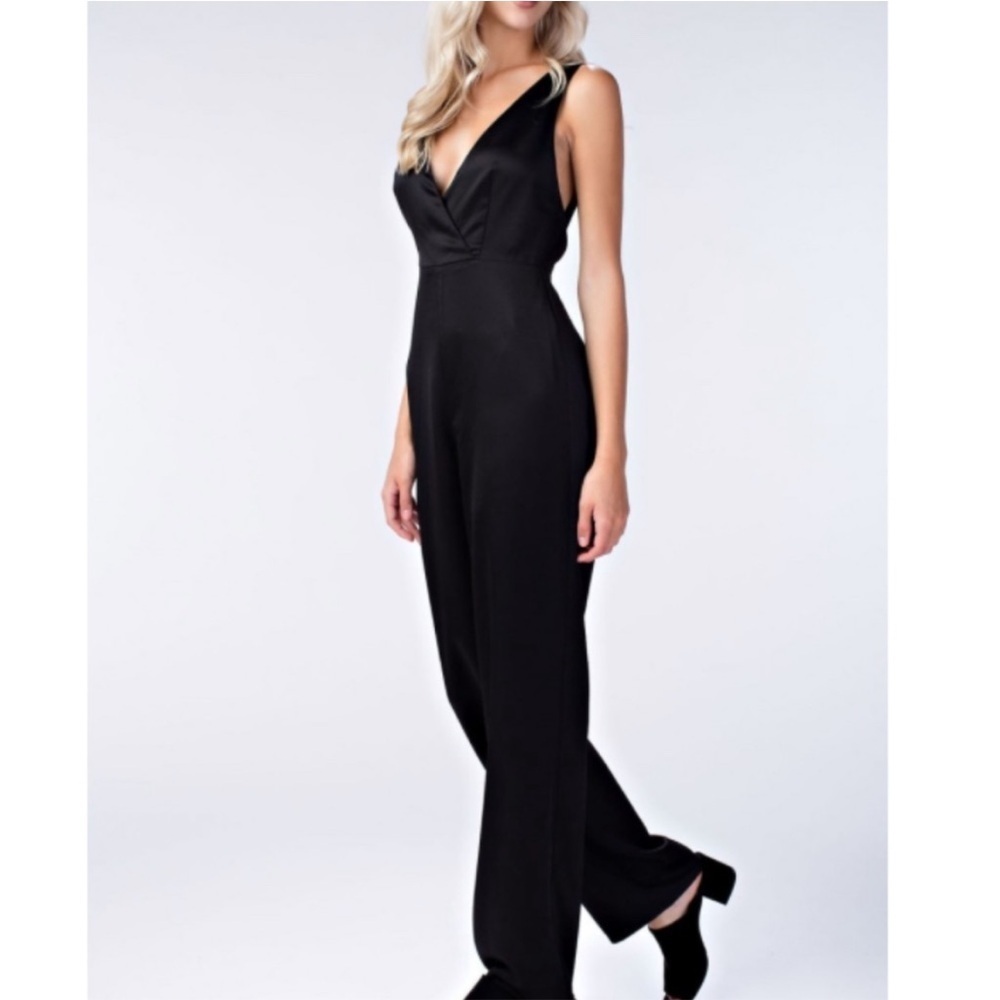 NWT Honey Punch Wide Leg Satin Jumpsuit